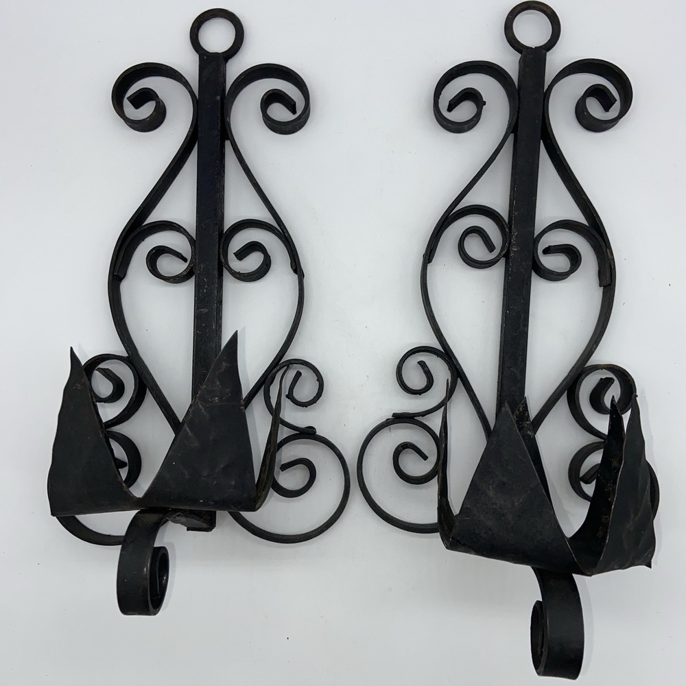 Wrought Iron Wall Sconces Set Of 2 Scroll Pattern Indoor/Outdoor‎ Candle Holders